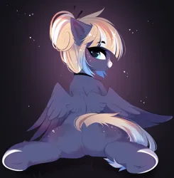 Size: 3412x3476 | Tagged: safe, artist:empress-twilight, derpibooru import, oc, oc:kimono silk, unofficial characters only, pegasus, pony, butt, choker, coat markings, commission, cute, dock, eyebrows, eyebrows visible through hair, featureless crotch, female, freckles, gradient mane, hair bun, high res, image, looking at you, looking back, looking back at you, mare, pegasus oc, plot, png, smiling, smiling at you, spread wings, tail, underhoof, wings, ych result