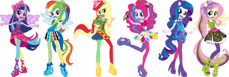 Size: 11859x4000 | Tagged: artist needed, source needed, safe, derpibooru import, edit, vector edit, applejack, fluttershy, pinkie pie, rainbow dash, rarity, sunset shimmer, twilight sparkle, equestria girls, abuse, g4, gag, image, my little pony equestria girls: rainbow rocks, png, simple background, tape, tape gag, the rainbooms, transparent background, vector