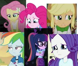 Size: 730x618 | Tagged: safe, derpibooru import, edit, edited screencap, screencap, applejack, fluttershy, pinkie pie, rainbow dash, rarity, sci-twi, twilight sparkle, equestria girls, crying, g4, guilty, how it should have ended, humane five, humane six, image, implied sunset shimmer, my little pony equestria girls: legend of everfree, my little pony equestria girls: rainbow rocks, png, remorse, sad, selfish, tearjerker, teary eyes, vector, what have we done?