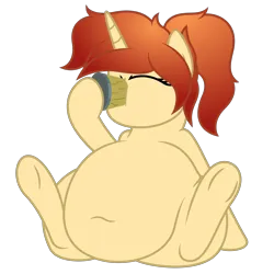 Size: 3000x3000 | Tagged: suggestive, artist:worstsousaphonehorse, derpibooru import, oc, oc:chole, unofficial characters only, unicorn, belly, big belly, chugging, fat, female, horn, huge belly, image, impossibly large belly, large butt, png, simple background, sitting, solo, solo female, tankard, transparent background, vector