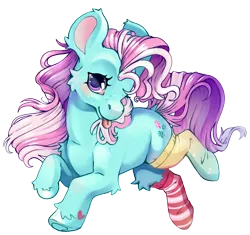 Size: 4277x4025 | Tagged: safe, artist:cutepencilcase, derpibooru import, minty, earth pony, pony, g3, absurd resolution, clothes, image, one eye closed, png, simple background, socks, solo, striped socks, tongue out, transparent background, wink