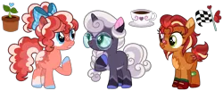 Size: 2191x893 | Tagged: safe, artist:strawberry-spritz, derpibooru import, oc, unofficial characters only, earth pony, pegasus, pony, unicorn, horn, image, magical lesbian spawn, offspring, parent:apple bloom, parent:babs seed, parent:diamond tiara, parent:scootaloo, parents:babscoot, parents:diamondbloom, parents:silverbelle, png, simple background, transparent background