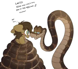 Size: 3400x3000 | Tagged: safe, artist:fluffyxai, derpibooru import, oc, oc:spirit wind, earth pony, pony, snake, coiling, coils, hypno eyes, hypnosis, image, kaa, kaa eyes, male, png, simple background, speech, stallion, tail, tail wrap, talking, text, white background, wrapped up