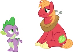 Size: 4211x3000 | Tagged: safe, artist:cloudy glow, derpibooru import, big macintosh, spike, dragon, earth pony, g4, image, male, png, simple background, sitting, transparent background