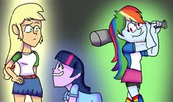 Size: 2947x1730 | Tagged: safe, artist:phantom-konni996, derpibooru import, applejack, rainbow dash, twilight sparkle, human, equestria girls, baseball bat, female, g4, image, png