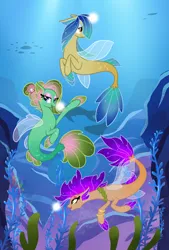 Size: 2048x3026 | Tagged: safe, artist:icosmicpotato, derpibooru import, oc, unofficial characters only, fish, pony, seapony (g4), whale, bioluminescent, bracelet, bubble, clothes, coral, crepuscular rays, digital art, dorsal fin, eyelashes, eyeshadow, female, fin, fin wings, fins, fish tail, floppy ears, flowing mane, flowing tail, glow, high res, image, jewelry, lidded eyes, makeup, mare, ocean, open mouth, open smile, png, rock, scales, seaponified, seaquestria, seashell, seaweed, see-through, smiling, species swap, spread wings, sunlight, swimming, tail, underwater, water, wings