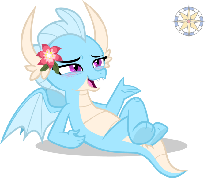 Size: 4096x3569 | Tagged: safe, artist:r4hucksake, derpibooru import, oc, oc:avalanche, dragon, blushing, flower, image, png, simple background, solo, transparent background