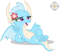 Size: 4096x3569 | Tagged: safe, artist:r4hucksake, derpibooru import, oc, oc:avalanche, dragon, blushing, flower, image, png, simple background, solo, transparent background