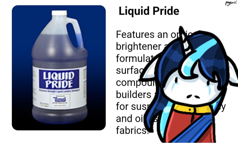 Size: 1080x650 | Tagged: safe, artist:milochanz!, derpibooru import, shining armor, pony, unicorn, bottle, crying, derpibooru exclusive, floppy ears, g4, horn, image, liquid pride, literal, male, manly tears, png, shitposting, signature, stallion, twi's bro