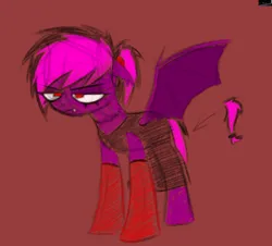 Size: 826x746 | Tagged: safe, artist:xxv4mp_g4z3rxx, derpibooru import, oc, oc:violet valium, unofficial characters only, bat pony, pony, bat pony oc, bat wings, choker, clothes, colored wings, derpibooru exclusive, doodle, dress, eyeshadow, fangs, gloves, image, makeup, png, ponytail, purple coat, red eyes, solo, spread wings, tomboy, tomboy taming, two toned mane, two toned wings, unamused, wings