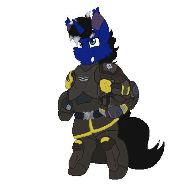 Size: 1500x1500 | Tagged: safe, artist:euspuche, derpibooru import, oc, oc:night reader, bat pony, hybrid, unicorn, animated, armor, armored pony, bat pony oc, bat wings, commission, gif, helldivers, horn, image, salute, wings, ych animation, ych result