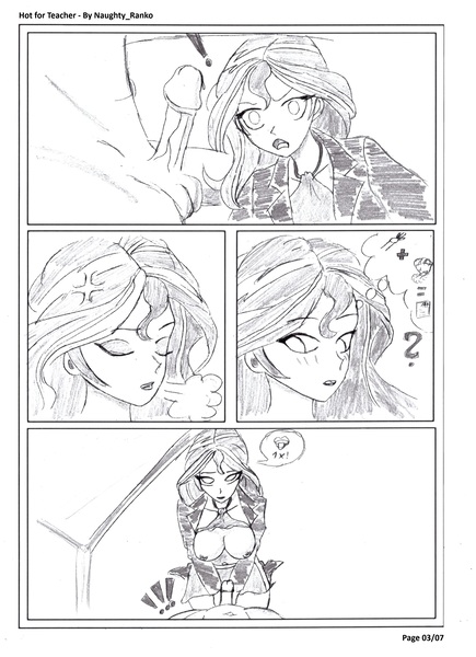 Size: 2550x3519 | Tagged: explicit, artist:naughty_ranko, derpibooru import, sprout cloverleaf, sunset shimmer, human, equestria girls, g5, blowjob, breasts, comic, deepthroat, female, g4, high res, image, jpeg, male, monochrome, nipples, nudity, oral, penis, sex, teacher and student, traditional art