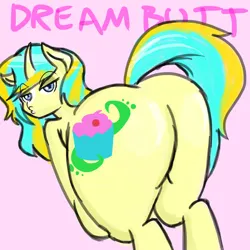 Size: 500x500 | Tagged: suggestive, artist:dreamsdoodles, derpibooru import, oc, oc:dream baker, pony, unicorn, butt, female, horn, image, nudity, plot, png, pose, solo, solo female