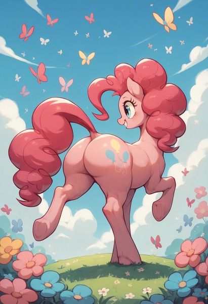 Size: 1248x1824 | Tagged: questionable, ai content, derpibooru import, machine learning generated, prompter:confusion-cookie, stable diffusion, pinkie pie, earth pony, pony, dock, female, generator:pony diffusion v6 xl, image, jpeg, mare, nudity, raised tail, tail