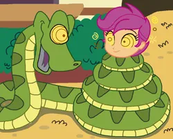 Size: 929x750 | Tagged: safe, artist:ocean lover, derpibooru import, scootaloo, human, snake, equestria girls, spoiler:comic16, base, coils, cute, cutealoo, female, fetish, g4, house, hypno eyes, hypnosis, hypnosis fetish, hypnotized, image, imminent vore, looking at each other, looking at someone, male, ms paint, outdoors, path, png, ponyville, reference, scene interpretation, short hair, show accurate, smiling, snake tail, squeeze, squeezing, swirly eyes, tail, this will end in death, this will not end well, tomboy, trance, window, wrapped snugly, wrapped up