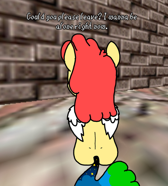 Size: 3023x3351 | Tagged: safe, artist:professorventurer, derpibooru import, oc, oc:power star, image, not vent art, png, rear view, rule 85, sad, super mario 64, super mario bros., wet-dry world