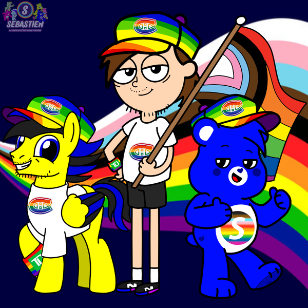 Size: 1562x1562 | Tagged: safe, artist:mrstheartist, ponerpics import, ponybooru import, oc, unofficial characters only, bear, human, image, png, pride, pride flag, retarded