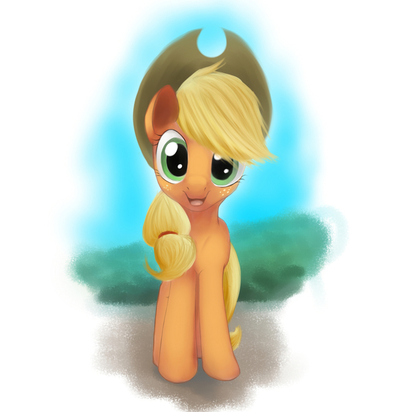 Size: 1280x1280 | Tagged: safe, artist:tres-apples, derpibooru import, applejack, pony, female, g4, happy, image, jpeg, looking at you, smiling, solo