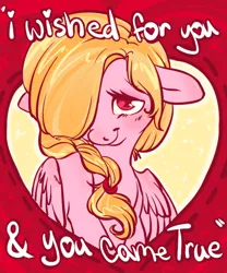 Size: 500x600 | Tagged: safe, artist:clovercoin, derpibooru import, oc, oc:smitten sweets, pegasus, female, female oc, hair over one eye, image, pegasus oc, png, red eyes, solo, solo female, wings