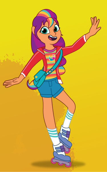 Size: 1125x1800 | Tagged: safe, artist:prixy05, derpibooru import, sunny starscout, human, equestria girls, g5, my little pony: tell your tale, clothes, female, gradient background, humanized, image, png, roller skates, satchel, skates, solo