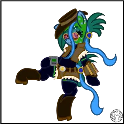 Size: 2000x2000 | Tagged: safe, artist:dice-warwick, derpibooru import, oc, oc:tapper tablature, unofficial characters only, original species, pony, fallout equestria, fallout equestria: dance of the orthrus, beauty mark, belts, bodysuit, boots, bullet, clothes, ear piercing, eyebrow piercing, eyebrows, fanfic art, female, glasses, gloves, hat, image, jacket, leather, leather jacket, long gloves, mare, mirage pony, piercing, pipbuck, png, shoes, simple background, socks, thigh highs, transparent background