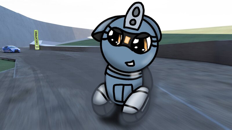Size: 1920x1080 | Tagged: safe, artist:foxfer64_yt, derpibooru import, oc, oc:silverstream (robot pony), unofficial characters only, pony, robot, robot pony, drifting, floppy ears, highlands, image, jpeg, mountain, smiling, solo
