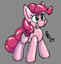 Size: 476x503 | Tagged: safe, artist:ponballoon, derpibooru import, pinkie pie, inflatable pony, g4, gray background, image, inflatable, inflatable toy, png, pool toy, shiny, simple background, smiling, solo, squeak, standing