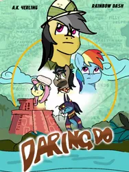 Size: 768x1024 | Tagged: safe, derpibooru import, ahuizotl, daring do, doctor caballeron, fluttershy, rainbow dash, ponified, pony, image, jpeg, poster, uncharted