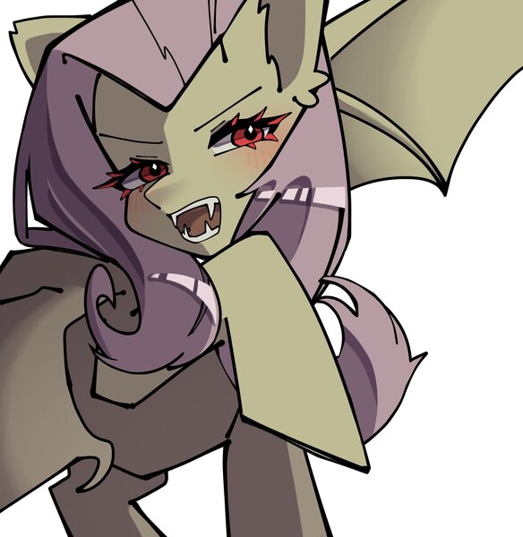 Size: 1536x1579 | Tagged: safe, artist:mugitya012, derpibooru import, fluttershy, bat pony, pony, bat ponified, female, flutterbat, image, jpeg, race swap, simple background, white background