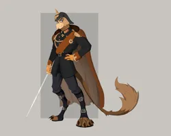 Size: 4400x3500 | Tagged: safe, artist:ilizumi, derpibooru import, oc, oc:grover vi, anthro, digitigrade anthro, gryphon, equestria at war mod, cloak, clothes, emperor, helmet, image, jpeg, kaiser, male, medals, military, military uniform, solo, sword, tail, talons, uniform, weapon