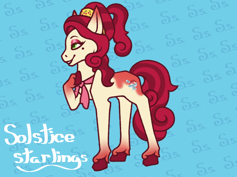 Size: 3200x2400 | Tagged: safe, artist:solsticestarlings, derpibooru import, cherry jubilee, earth pony, pony, 2023, beauty mark, clothes, eyeshadow, female, g4, image, lidded eyes, makeup, mare, png, raised hoof, redesign, scarf, smiling, solo, tail, unshorn fetlocks