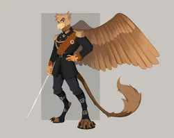 Size: 4400x3500 | Tagged: safe, artist:ilizumi, derpibooru import, oc, oc:grover vi, anthro, digitigrade anthro, gryphon, equestria at war mod, anthro oc, clothes, emperor, image, jpeg, kaiser, male, medals, military, military uniform, solo, sword, tail, talons, uniform, weapon, wings