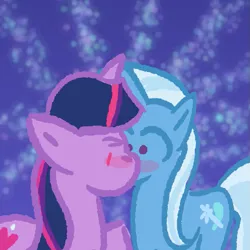 Size: 689x689 | Tagged: safe, artist:thistlerose, derpibooru import, trixie, twilight sparkle, blushing, fanfic art, female, image, kissing, lesbian, png, ship:twixie, shipping