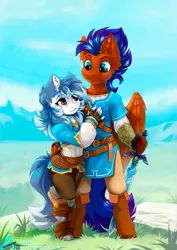 Size: 777x1098 | Tagged: safe, artist:arctic-fox, derpibooru import, oc, oc:ash wing, oc:nimble wing, unofficial characters only, anthro, earth pony, pegasus, unguligrade anthro, earth pony oc, image, jpeg, pegasus oc, the legend of zelda, wings