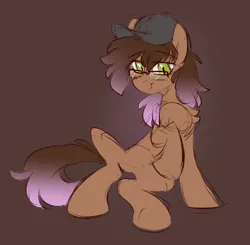 Size: 1588x1558 | Tagged: safe, artist:crimmharmony, derpibooru import, oc, oc:be sharp, earth pony, colored sketch, glasses, hat, image, male, png, raised hoof, simple background, sitting, sketch, smiling, solo, solo male