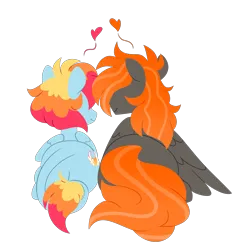 Size: 4243x4482 | Tagged: safe, artist:crazysketch101, derpibooru import, oc, oc:ashton burnside, oc:crazy looncrest, pegasus, pony, cuddling, heart, image, leonine tail, lineless, png, ship:burncrest, tail