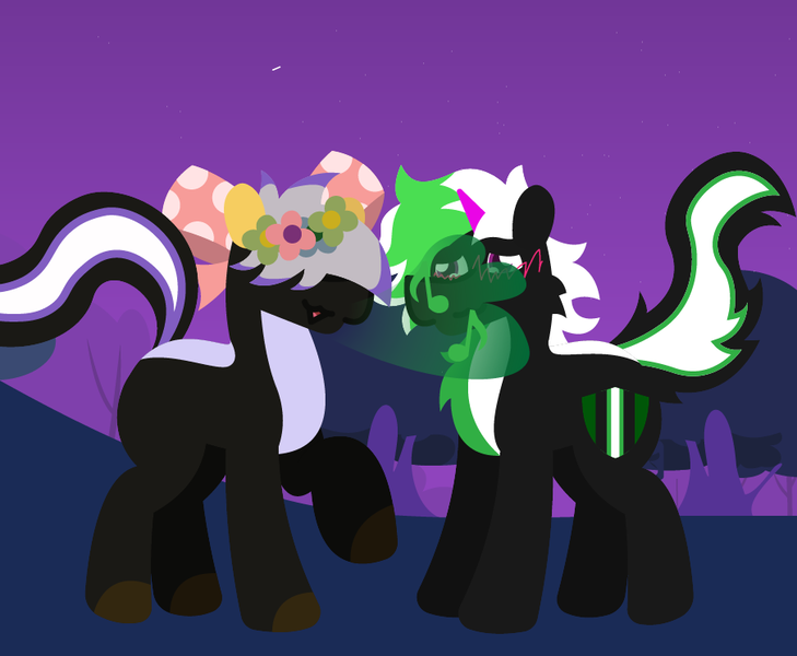 Size: 904x744 | Tagged: suggestive, artist:epsipepnsfw, derpibooru import, oc, oc:jareth guardstripe, oc:raffia skunkrose, pony, skunk, bad breath, image, png, smelly