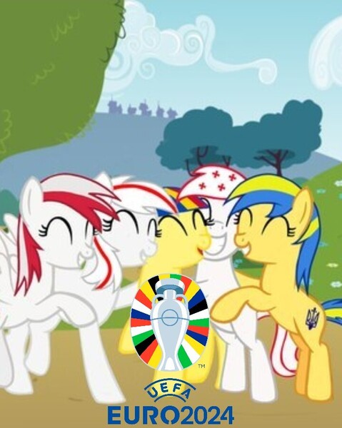 Size: 720x902 | Tagged: safe, anonymous artist, derpibooru import, ponified, earth pony, pegasus, pony, ^^, austria, current events, euro 2024, eyes closed, female, football, georgia (country), image, jpeg, mare, nation ponies, poland, romania, sports, ukraine