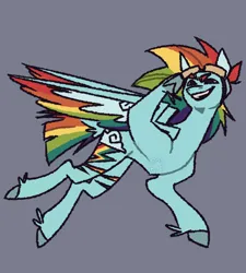 Size: 900x1000 | Tagged: safe, artist:p0rk-guts, derpibooru import, rainbow dash, pegasus, pony, alternate design, alternate eye color, alternate hairstyle, alternate tailstyle, blue coat, brown eyes, colored eyebrows, colored hooves, colored pinnae, colored wings, colored wingtips, concave belly, fetlock tuft, flying, g4, goggles, goggles on head, gray background, image, jpeg, long mane, looking at you, male, messy mane, multicolored hair, multicolored mane, multicolored tail, multicolored wings, narrowed eyes, open mouth, open smile, partially open wings, rainbow hair, rainbow tail, rainbow wings, raised hoof, salute, short tail, signature, simple background, smiling, smiling at you, solo, stallion, tail, transgender, transmasculine, watermark, wings