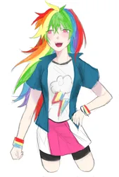 Size: 1381x2048 | Tagged: safe, artist:mlp_1121, derpibooru import, rainbow dash, human, equestria girls, clothes, female, g4, humanized, image, jpeg, simple background, skirt, solo, white background, wristband