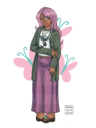 Size: 1620x2160 | Tagged: safe, artist:madamchris, derpibooru import, fluttershy, human, cardigan, clothes, cute, dark skin, feet, female, goth, humanized, image, indian, jewelry, nail polish, necklace, png, sandals, shirt, shyabetes, simple background, skirt, solo, t-shirt, toenail polish, white background