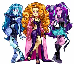 Size: 1440x1255 | Tagged: safe, artist:libbly_libby, derpibooru import, adagio dazzle, aria blaze, sonata dusk, human, equestria girls, 2d, clothes, eyeshadow, g4, hand on hip, high heels, image, jpeg, makeup, shoes, simple background, white background