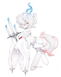 Size: 1628x2048 | Tagged: safe, artist:tyutya, derpibooru import, oc, unofficial characters only, earth pony, pony, candle, candlehead, candlestick, clothes, commission, image, jpeg, melting, robes, simple background, solo, sweat, white background