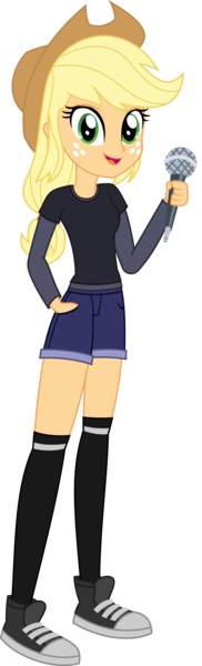 Size: 864x2850 | Tagged: safe, artist:sketchmcreations, derpibooru import, applejack, human, equestria girls, applejack's hat, clothes, cowboy hat, female, freckles, friday night funkin', g4, hand in pocket, hat, image, long sleeved shirt, long sleeves, looking at you, microphone, open mouth, open smile, png, reference, shirt, shoes, shorts, simple background, smiling, sneakers, socks, t-shirt, thigh highs, transparent background, vector