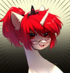 Size: 2974x3095 | Tagged: safe, artist:tyutya, derpibooru import, oc, unofficial characters only, pony, unicorn, abstract background, ear fluff, eye clipping through hair, eyebrows, eyebrows visible through hair, female, glasses, horn, image, jewelry, jpeg, mare, regalia, solo