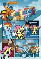 Size: 1920x2715 | Tagged: safe, artist:alexdti, derpibooru import, dumbbell, fluttershy, hoops, rainbow dash, oc, oc:kayla goldenwing, oc:purple creativity, pony, comic:how we met, female, filly, filly fluttershy, filly rainbow dash, image, jpeg, younger