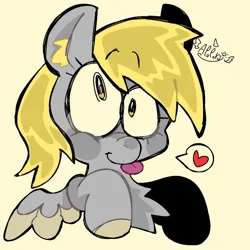 Size: 1280x1280 | Tagged: safe, artist:apoponi_happy, derpibooru import, derpy hooves, pegasus, pony, :p, beige background, bust, chest fluff, colored ear fluff, colored wings, ear fluff, eyebrows, eyebrows visible through hair, female, g4, heart, image, mare, png, signature, simple background, solo, tongue out, two toned wings, wings