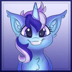 Size: 1500x1500 | Tagged: safe, artist:starcasteclipse, derpibooru import, minuette, pony, unicorn, bust, chest fluff, cute, ear fluff, eye clipping through hair, female, grin, happy, horn, image, looking at you, mare, minubetes, png, portrait, shiny teeth, smiling, smiling at you, solo