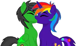 Size: 1793x1101 | Tagged: safe, artist:star-armour95, derpibooru import, oc, oc:rainbow flower, oc:star armour, unofficial characters only, pegasus, unicorn, female, horn, image, kissing, male, png, shipping, simple background, straight, transparent background