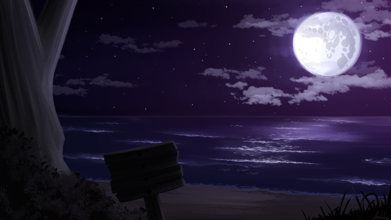 Size: 3840x2160 | Tagged: safe, artist:andelai, derpibooru import, beach, full moon, image, mare in the moon, moon, night, no pony, ocean, painting, png, water